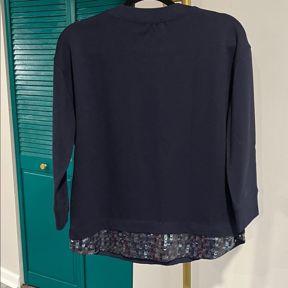 J.Crew Navy Sequined Hem Sweatshirt – Size Small (possible med fit) - Picture 3 of 6